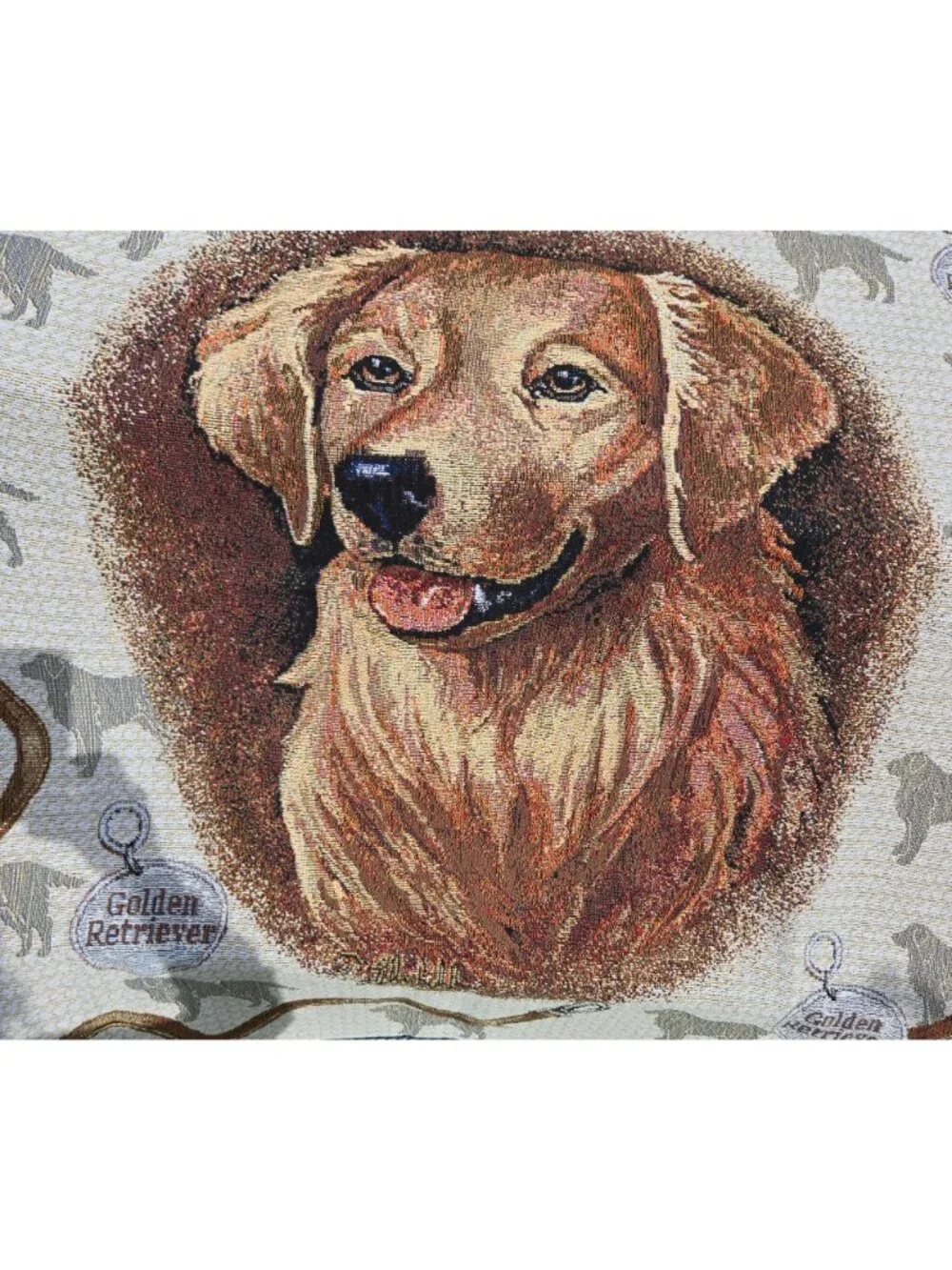 Golden Retriever Tapestry Throw Blanket Woven Design Fringed Edges Dog Lover Gif